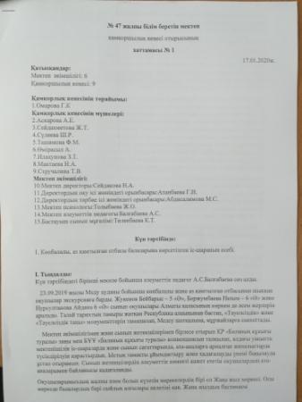 Қамқоршылық кеңесінің хаттамасы 2019-2020оқу жылы