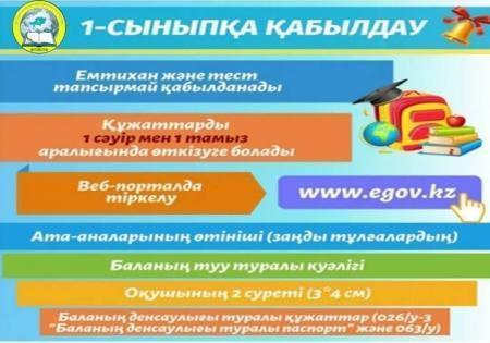 2022-2023 оқу жылы: Бірінші сыныпқа құжат қабылдау 1 сәуірде басталды