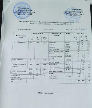 Ас мәзірі (қыс-көктем) 3- апта, 2- күн