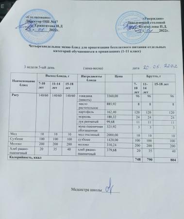 Ас мәзірі (қыс-көктем) 3- апта, 5- күн