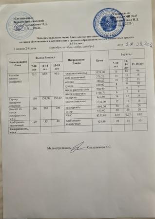 Ас мәзірі 1 апта 2-ші күн