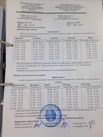 Мектеп асханасына кезекшілік ұйымдарстыру