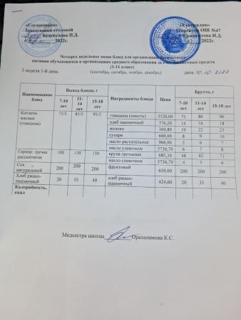 Ас мәзірі 3 апта 1-ші күн