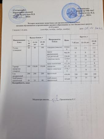 Ас мәзірі 2 апта 1-ші күн
