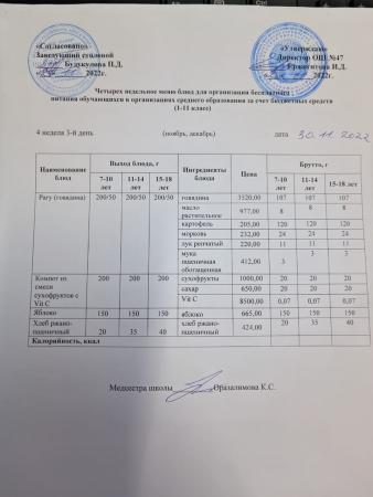 Ас мәзірі 4 апта 3-ші күн