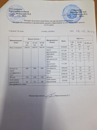 Ас мәзірі 4 апта 3-ші күн