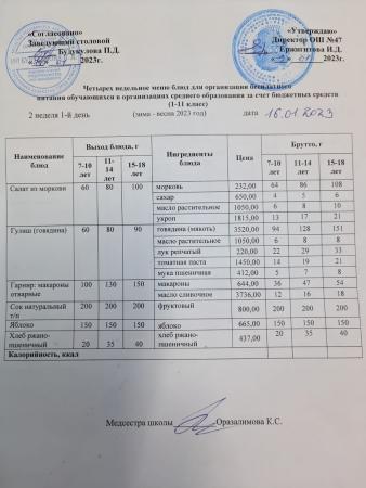 Ас мәзірі 2 апта 1-ші күн