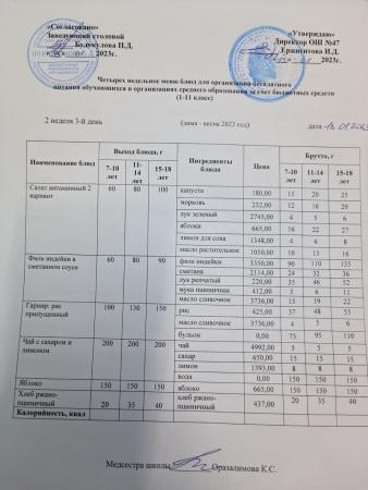 Ас мәзірі 2 апта 3-ші күн