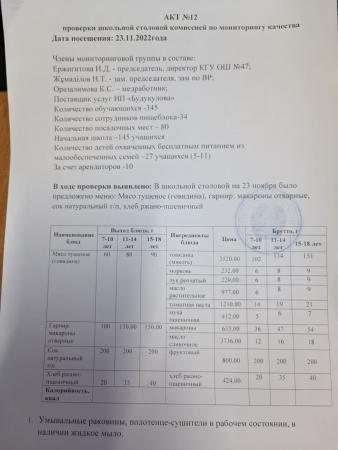АКТ мониторинга качества питания