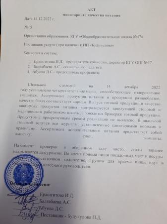 АКТ мониторинга качества питания